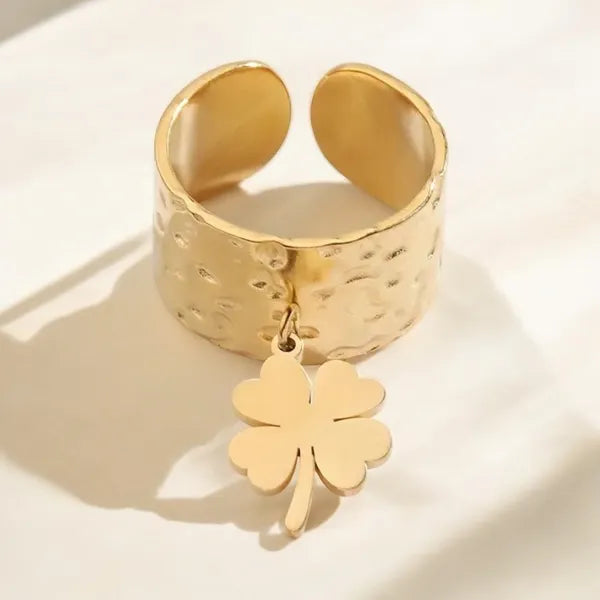 Bague Trèfle à 4 Feuilles, Acier inoxydable, ajustable