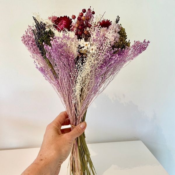 Bouquet fleurs séchées Milka, fleurs séchées, chaton et monsieur ours, décoration, bouquet